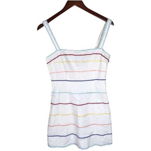 Forever 21 Mini‎ Dress Rainbow Stripe White Linen Women Juniors S Casual Summer - Picture 1 of 9